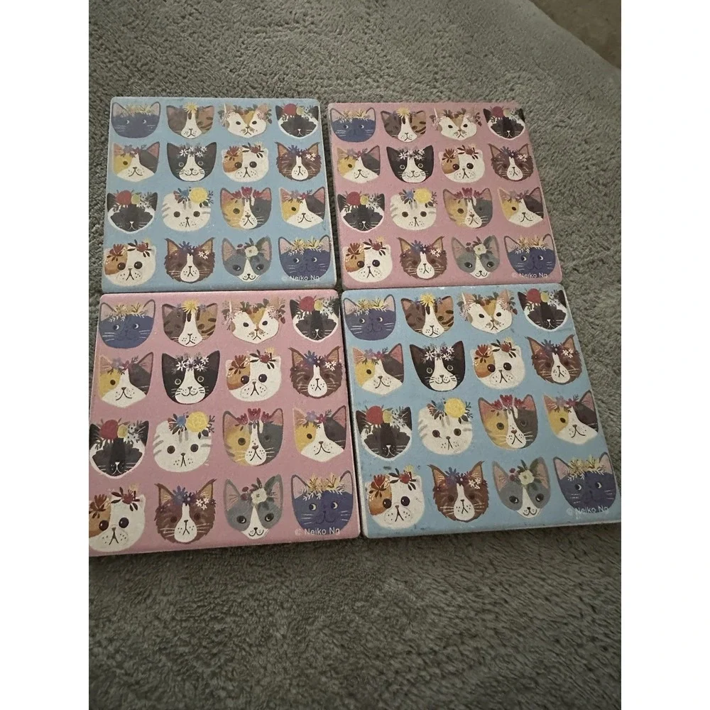 Cats with Crowns Absorbent Stone Coasters‎ Set of 4 with Cork Base